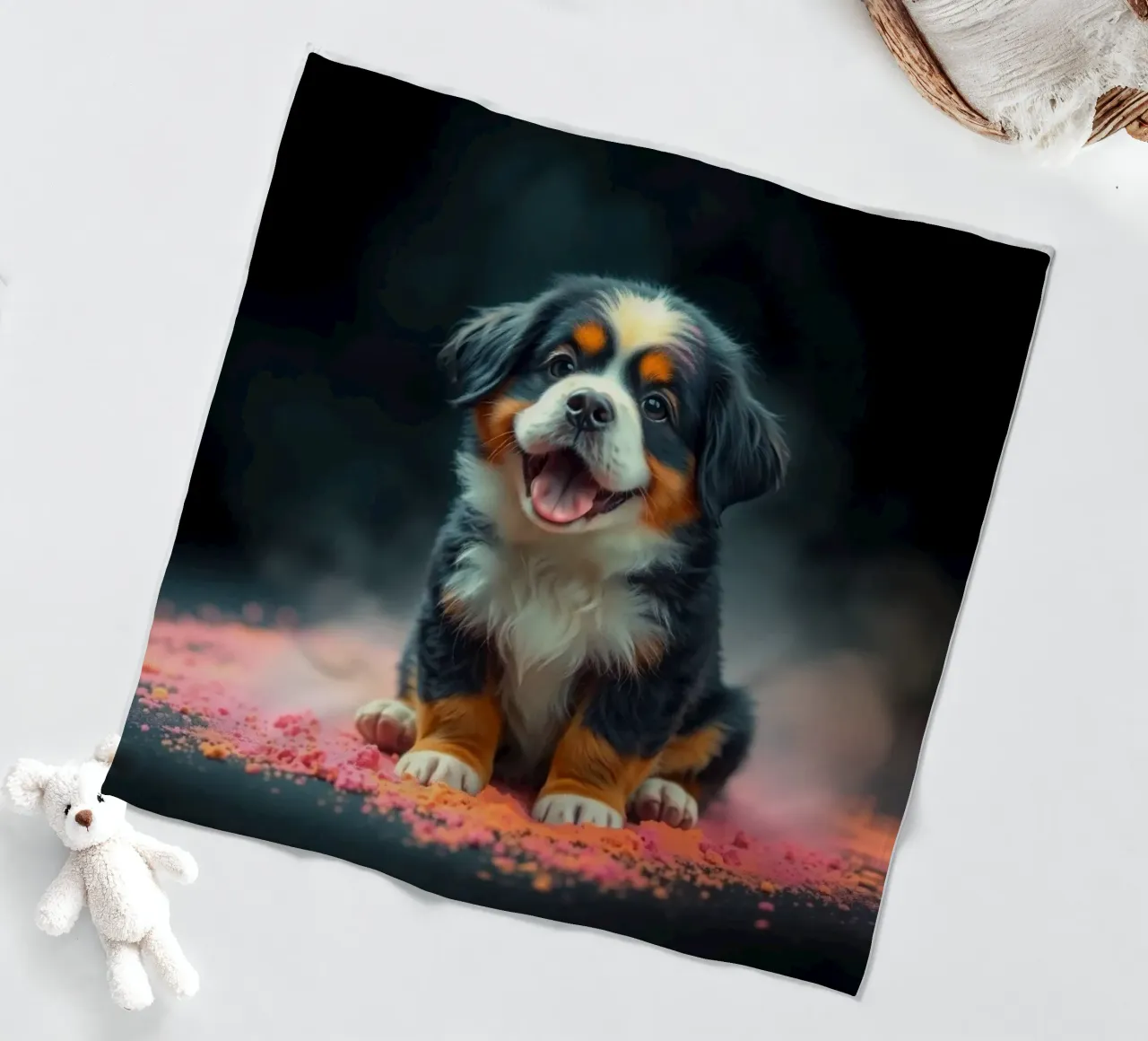 The colorful Bernese Mountain Dog #213 fleece blanket by Yumis.Beargang.and.Me