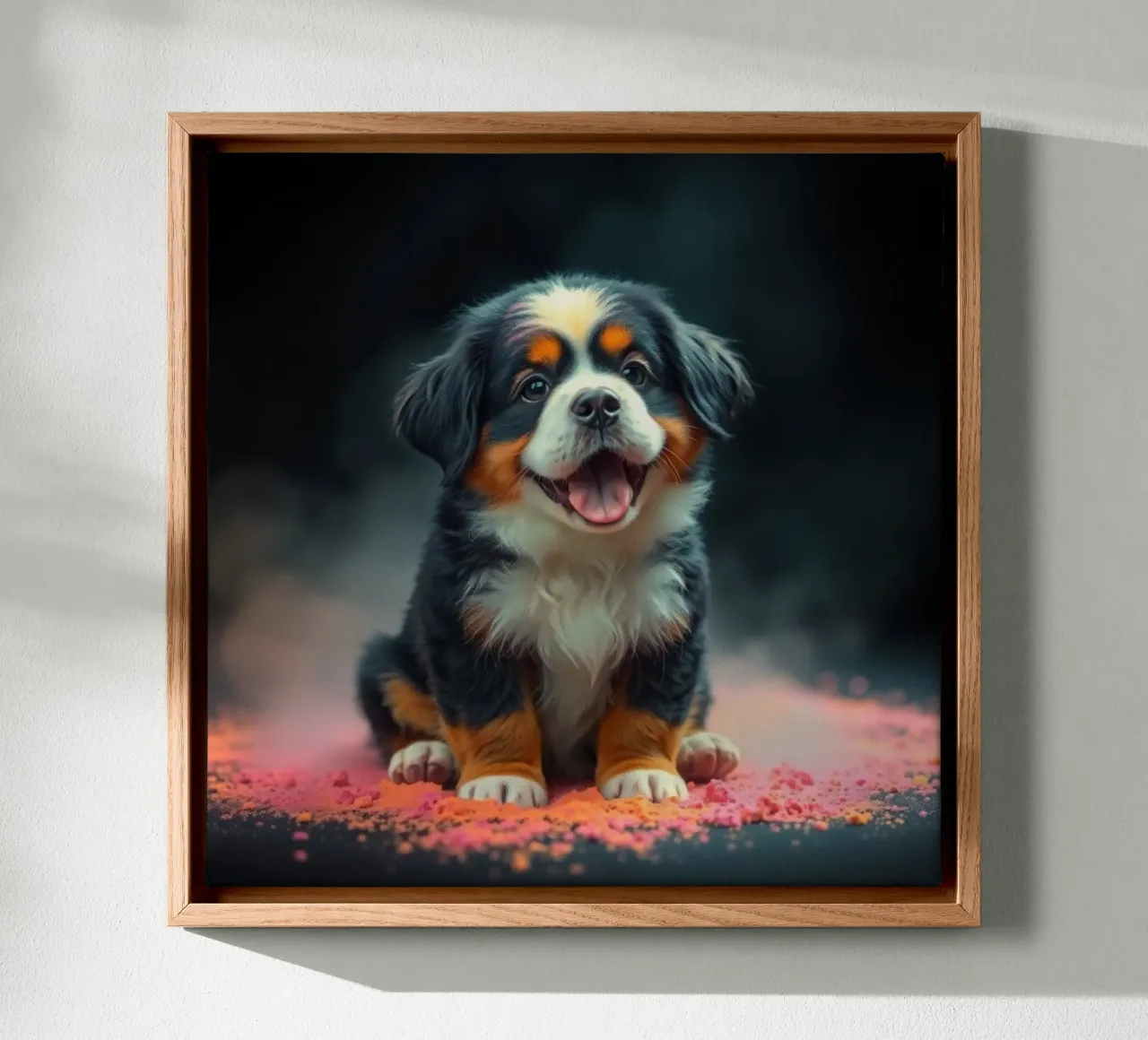 The colorful Bernese Mountain Dog #213 canvas with Floater frame by Yumis.Beargang.and.Me