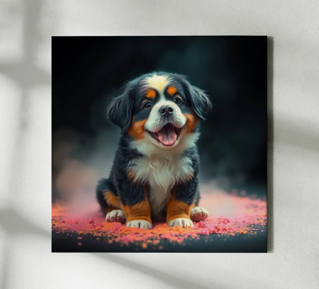 The colorful Bernese Mountain Dog #213 canvas with Floater frame by Yumis.Beargang.and.Me