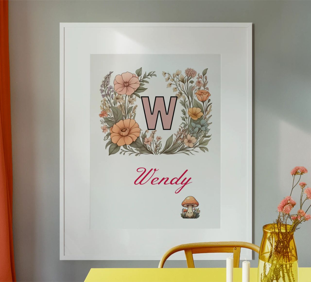 Personalized Floral initial Letter S Girl Name Wildflowers poster with aluminum frame by Cold Wild
