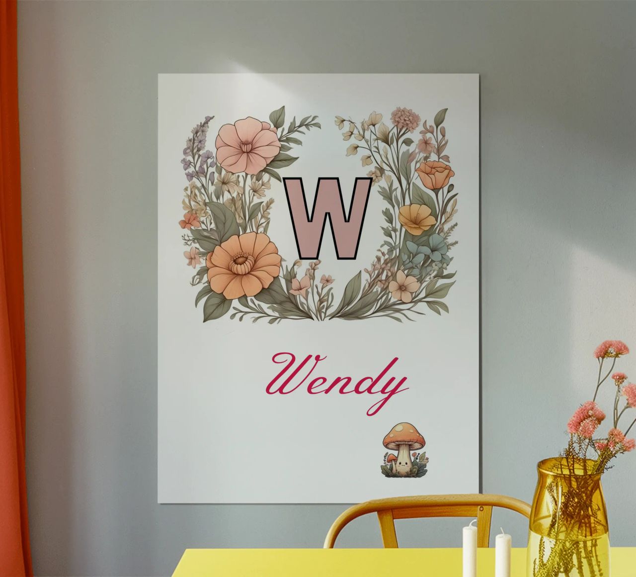 Personalized Floral initial Letter S Girl Name Wildflowers poster with aluminum frame by Cold Wild