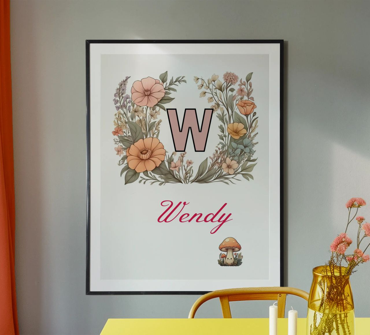 Personalized Floral initial Letter S Girl Name Wildflowers poster with aluminum frame by Cold Wild