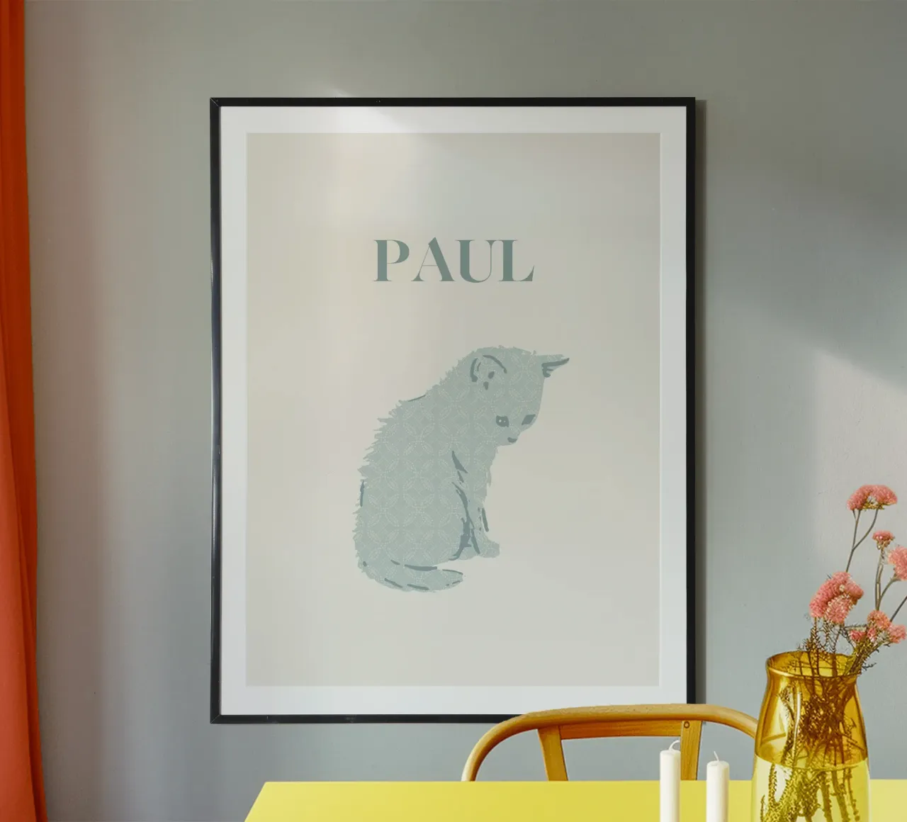 Custom baby name with cue kitten in blue pastel tones poster by Art by Susana Miranda ilustración