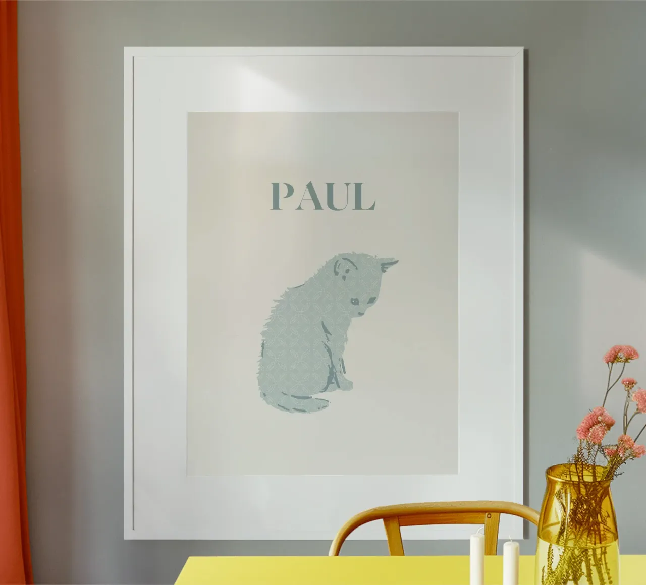 Custom baby name with cue kitten in blue pastel tones poster by Art by Susana Miranda ilustración
