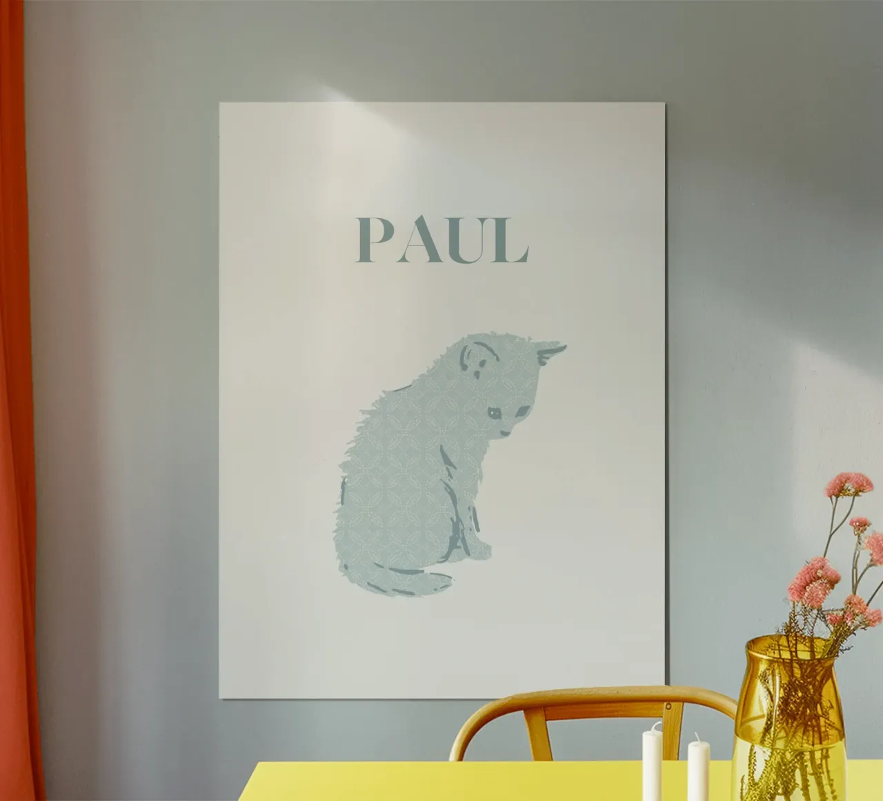 Custom baby name with cue kitten in blue pastel tones poster by Art by Susana Miranda ilustración