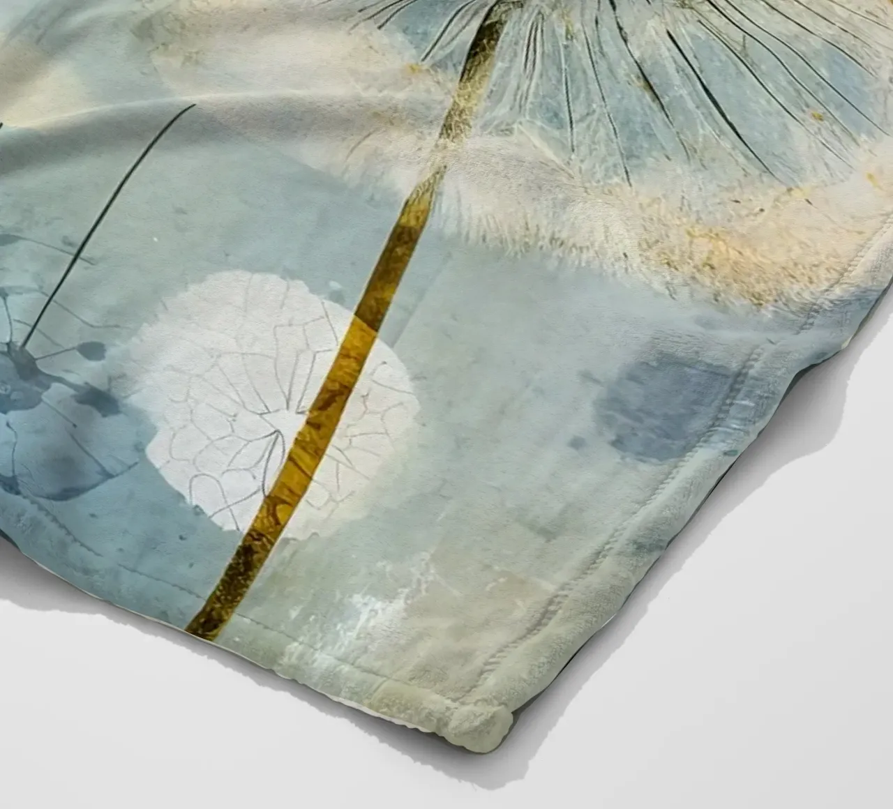 Dandelion fluff on blue background fleece blanket by Imagine