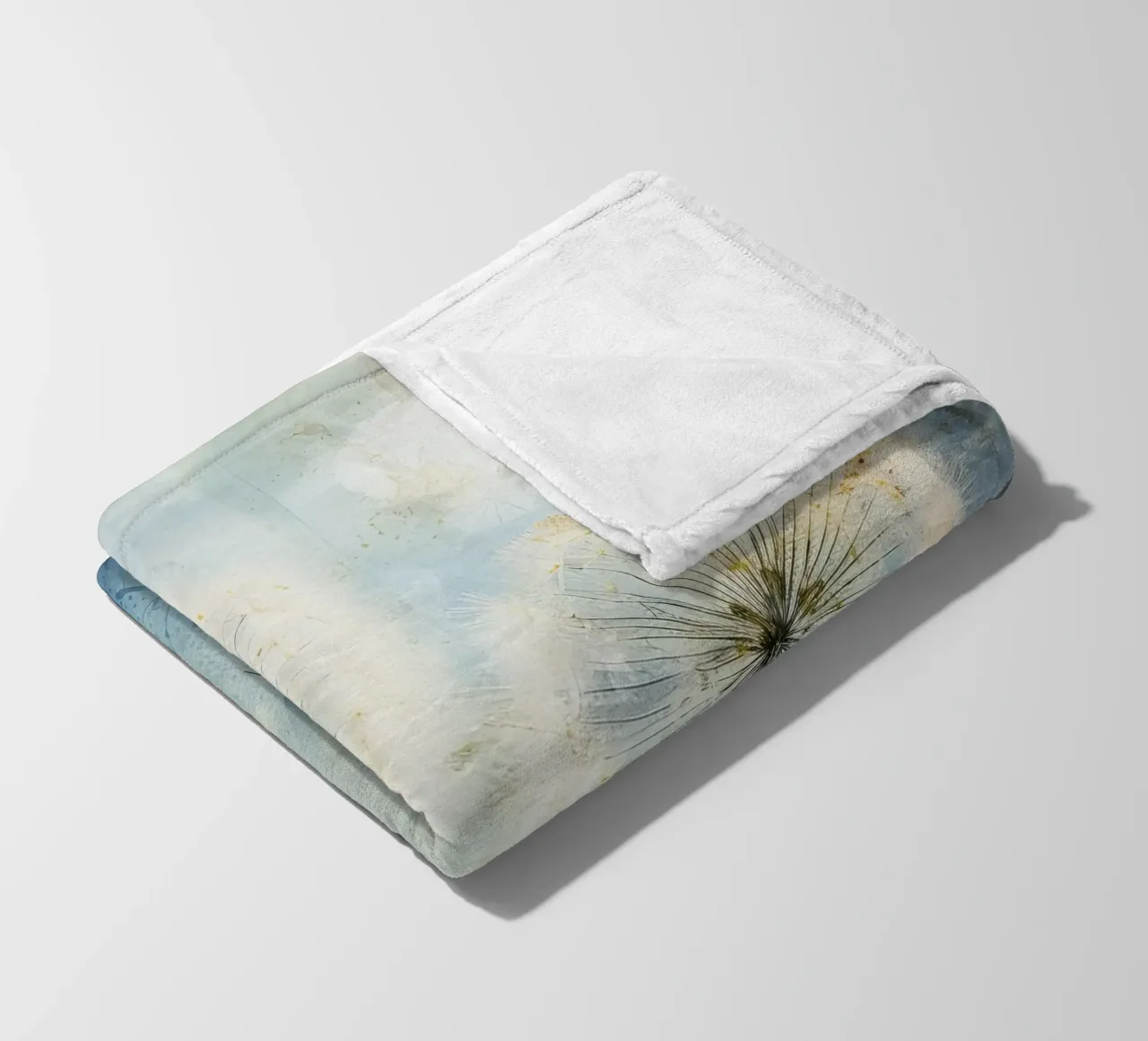 Dandelion fluff on blue background fleece blanket by Imagine