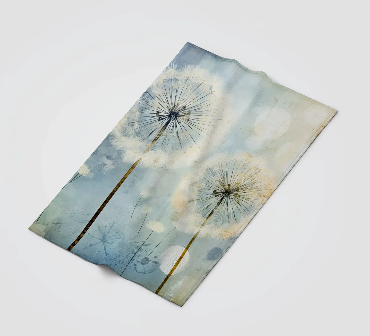 Dandelion fluff on blue background fleece blanket by Imagine