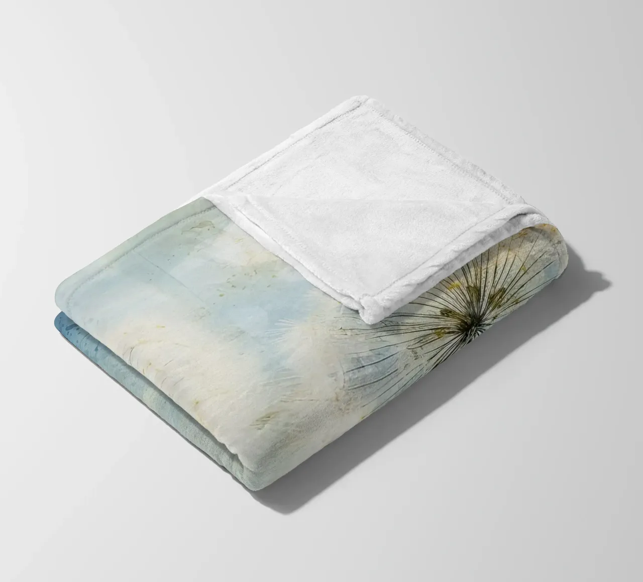 Dandelion fluff on blue background fleece blanket by Imagine