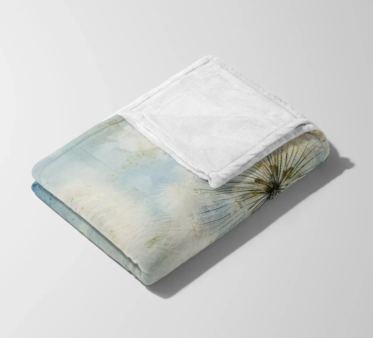 Dandelion fluff on blue background fleece blanket by Imagine