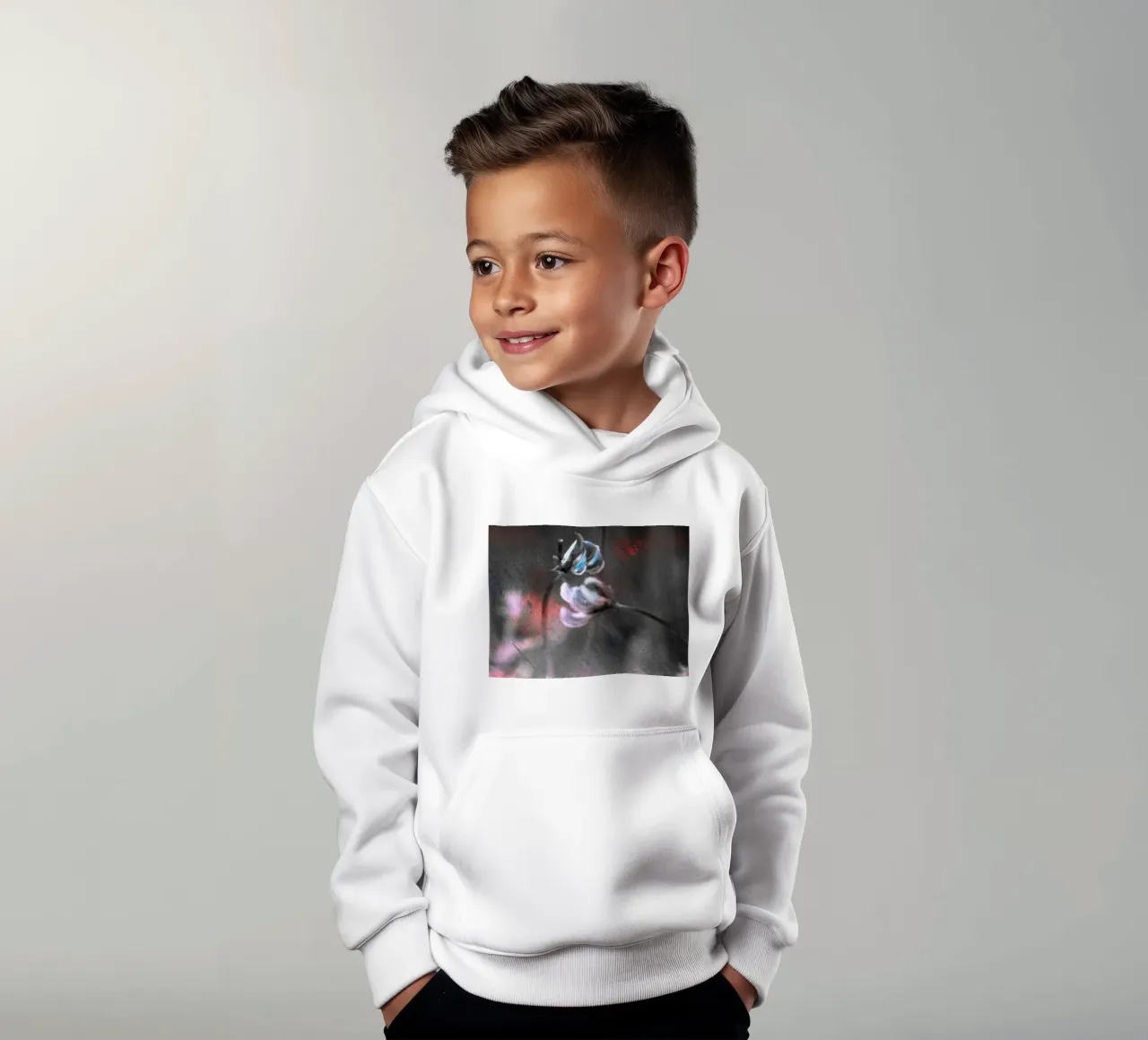 Due piccoli fiori davanti a uno sfondo artistico felpa bambino con cappuccio da Something for you