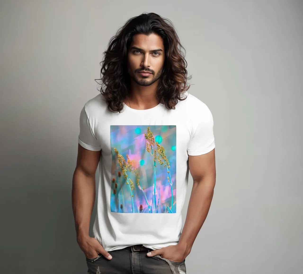 Two meadow flowers in front of an artistic background t-shirt by Something for you