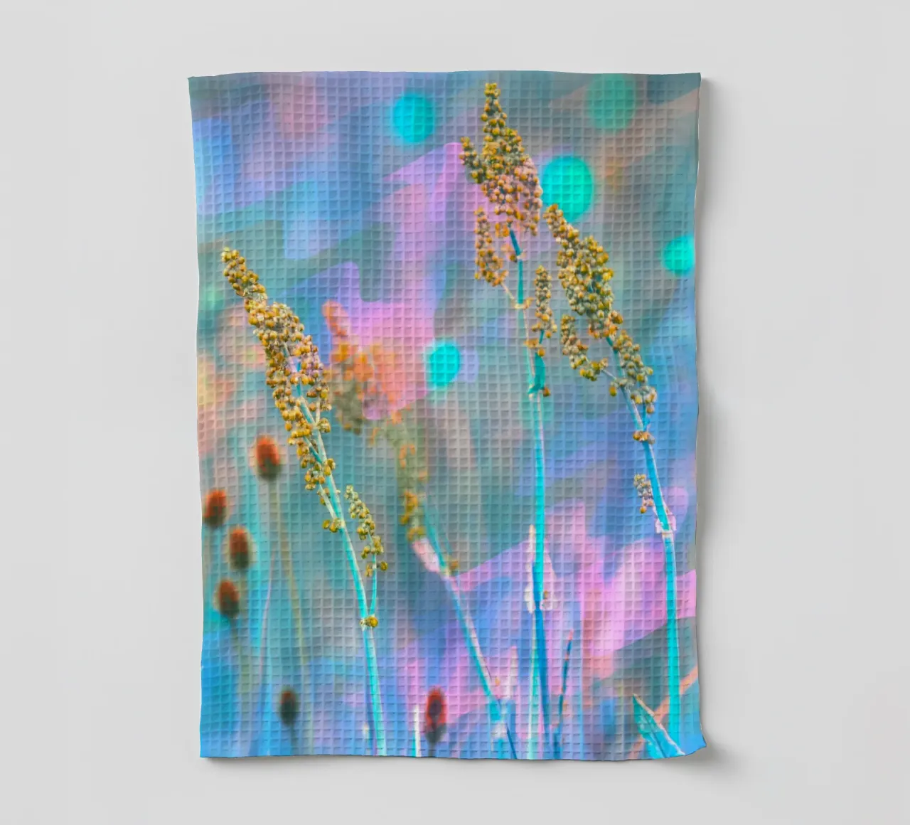 Two meadow flowers in front of an artistic background tea towel by Something for you