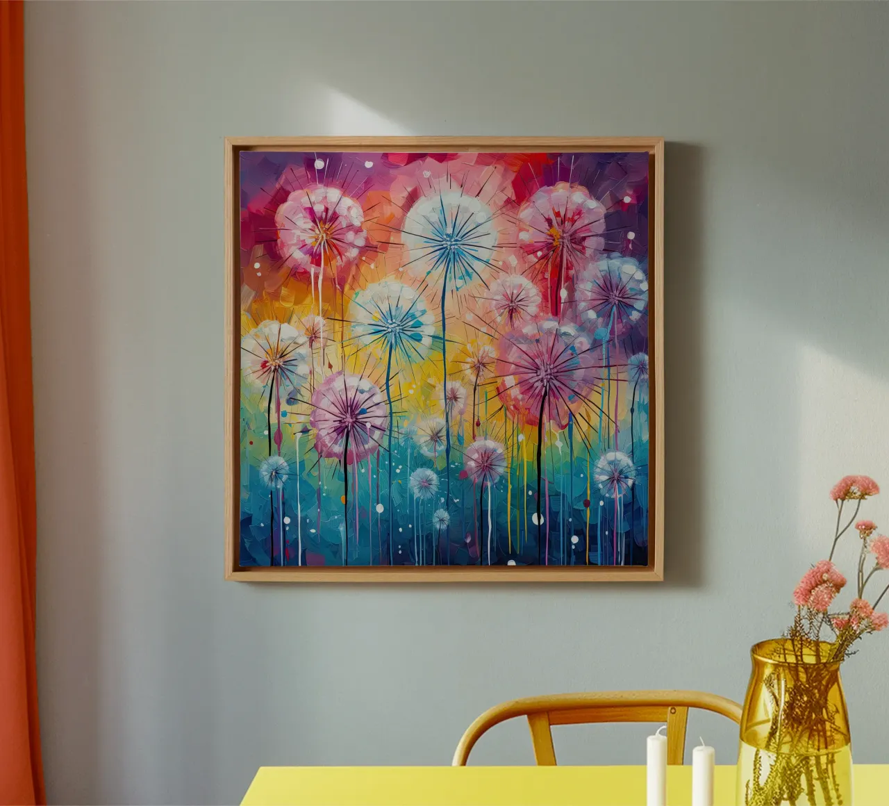 Denti di leone dai colori vivaci tela con Cornice a cassetta da Imagine