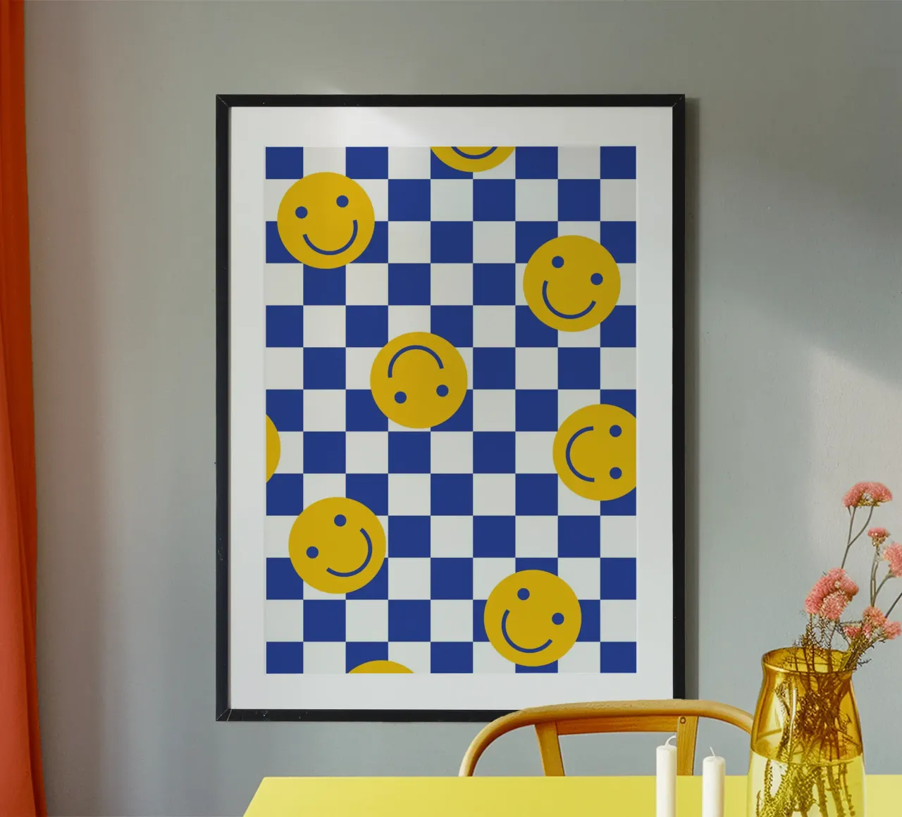Smilies Blau poster con telaio in legno da studio salü