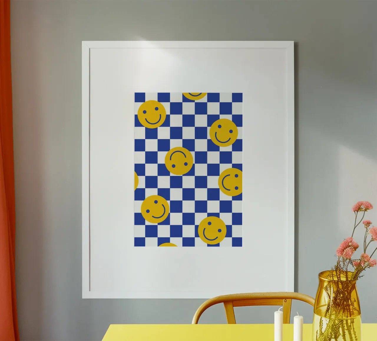 Smilies Blau poster con telaio in legno da studio salü