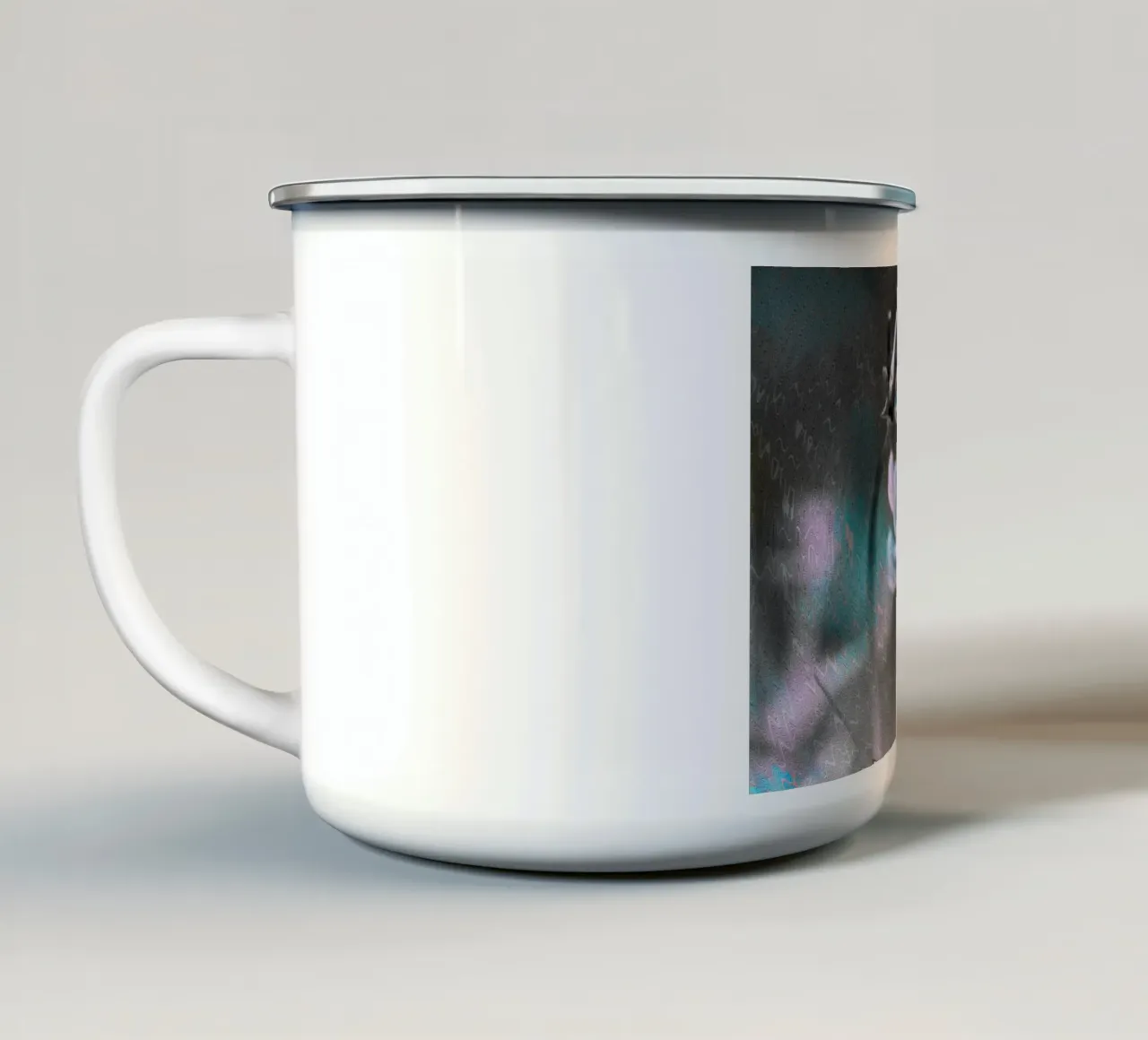 Two flowers in front of an artistic background enamel mug by Something for you
