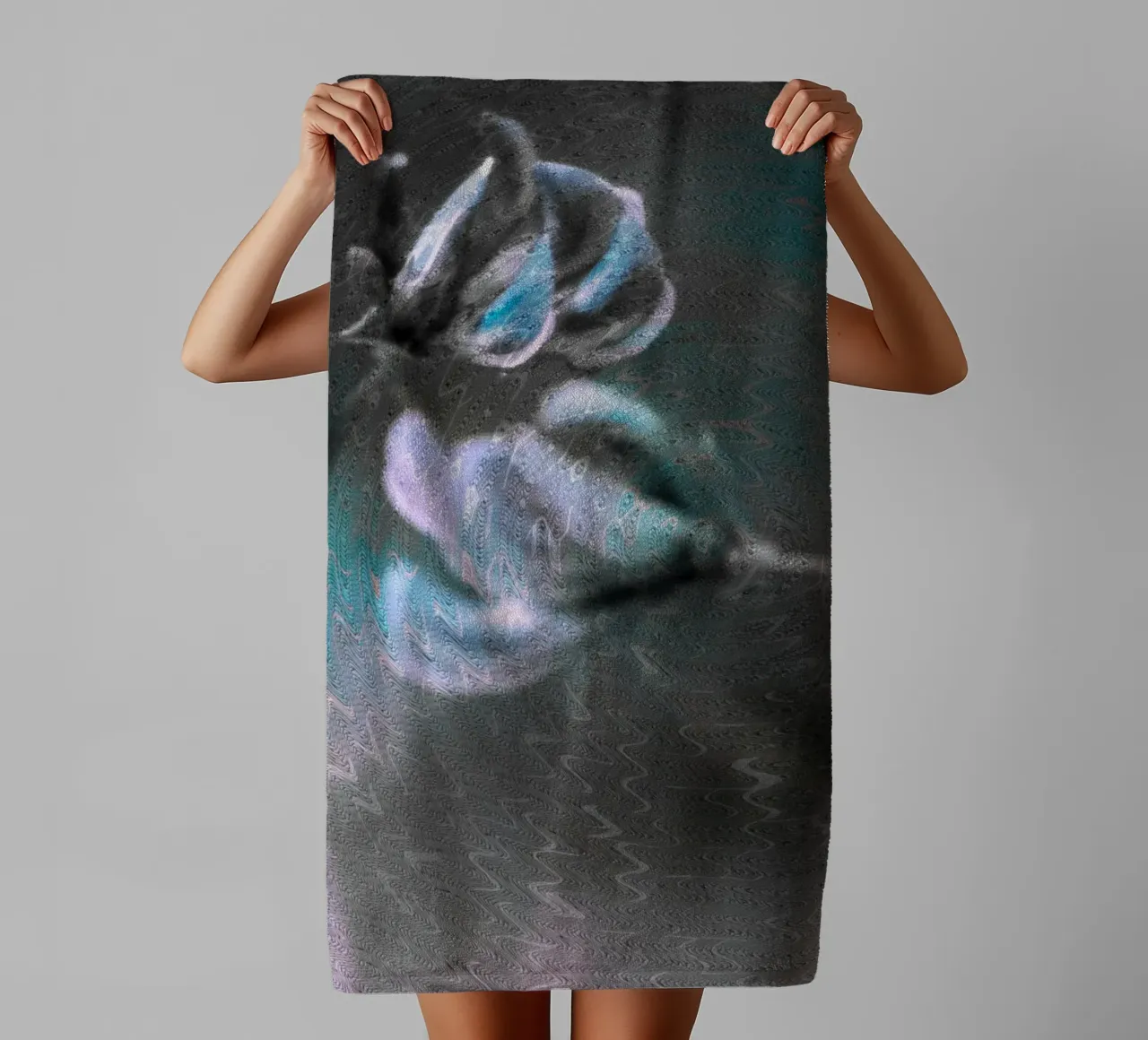 Two flowers in front of an artistic background towel by Something for you