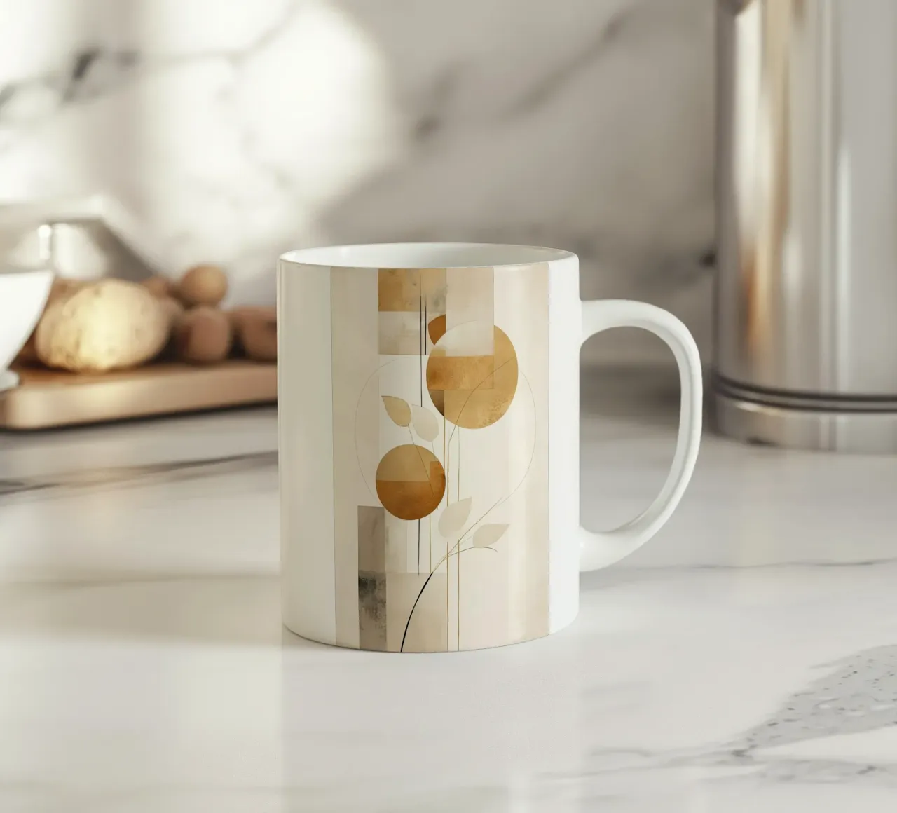 Abstract botanisch in zand kleuren keramische mok van Imagine