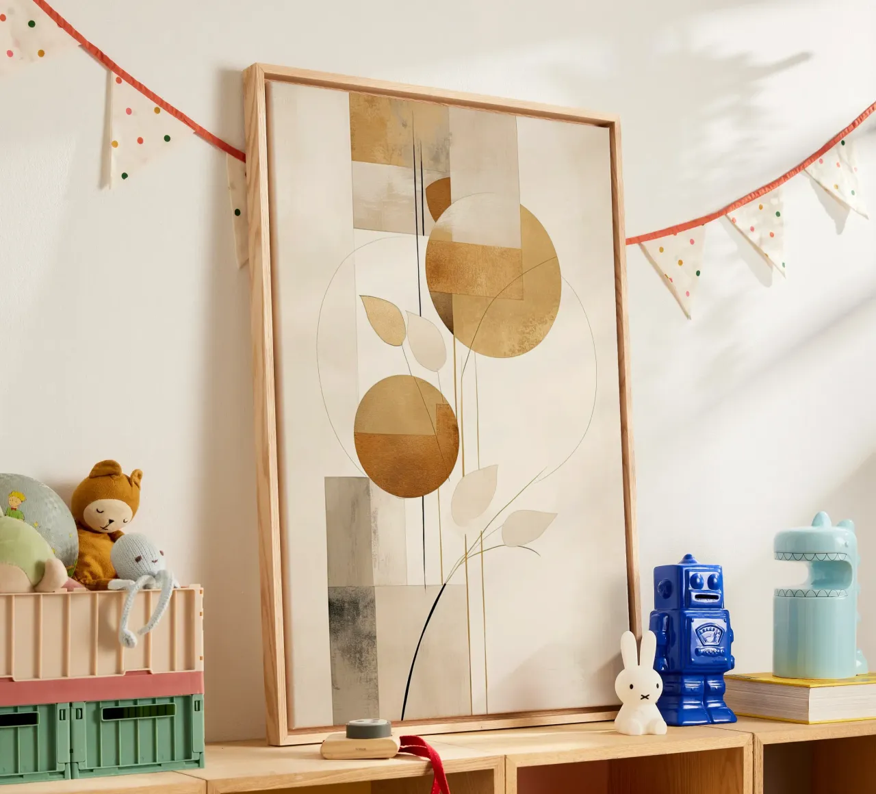 Abstract botanisch in zand kleuren canvas van Imagine