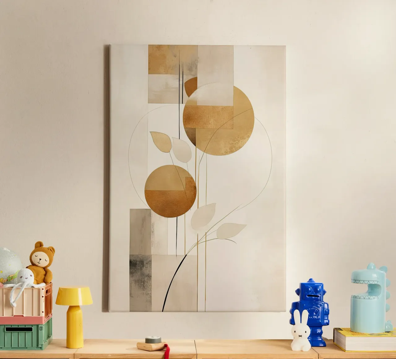 Abstract botanisch in zand kleuren canvas van Imagine