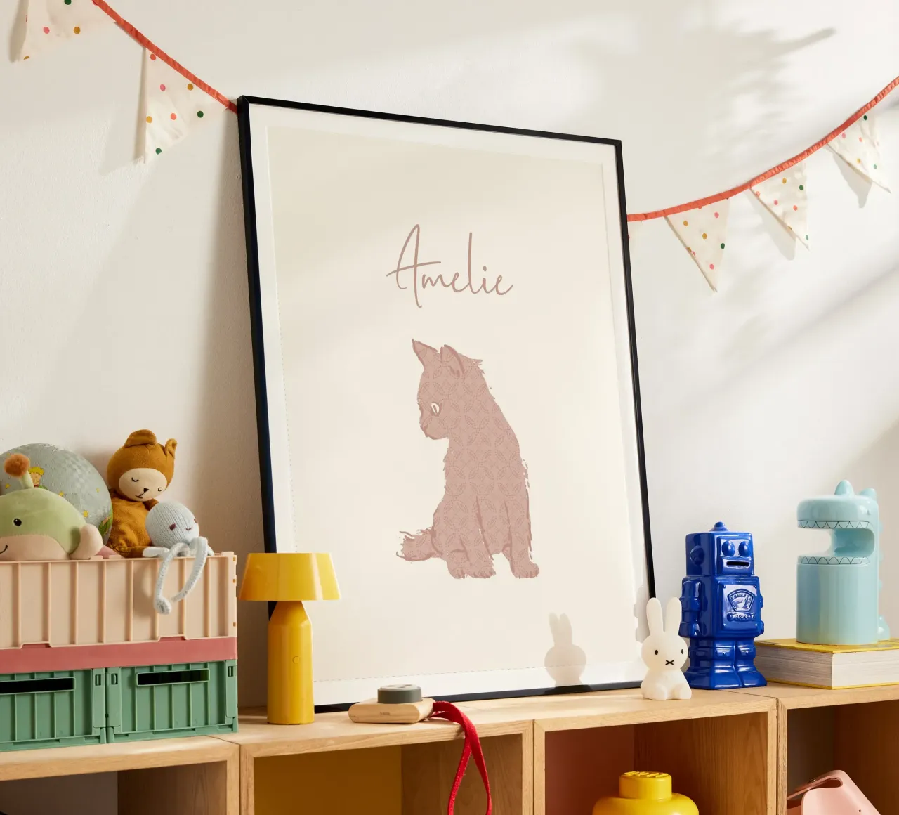 Aangepaste babynaam met cue kitten in roze pasteltinten poster van Art by Susana Miranda ilustración