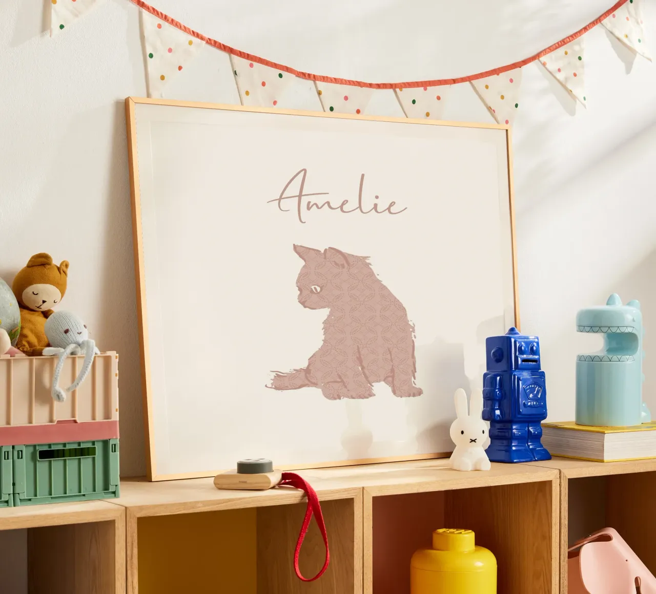 Aangepaste babynaam met cue kitten in roze pasteltinten poster van Art by Susana Miranda ilustración