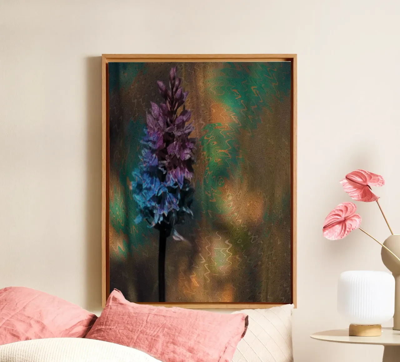 Meadow flower in front of an artistic background canvas with Floater frame by Something for you