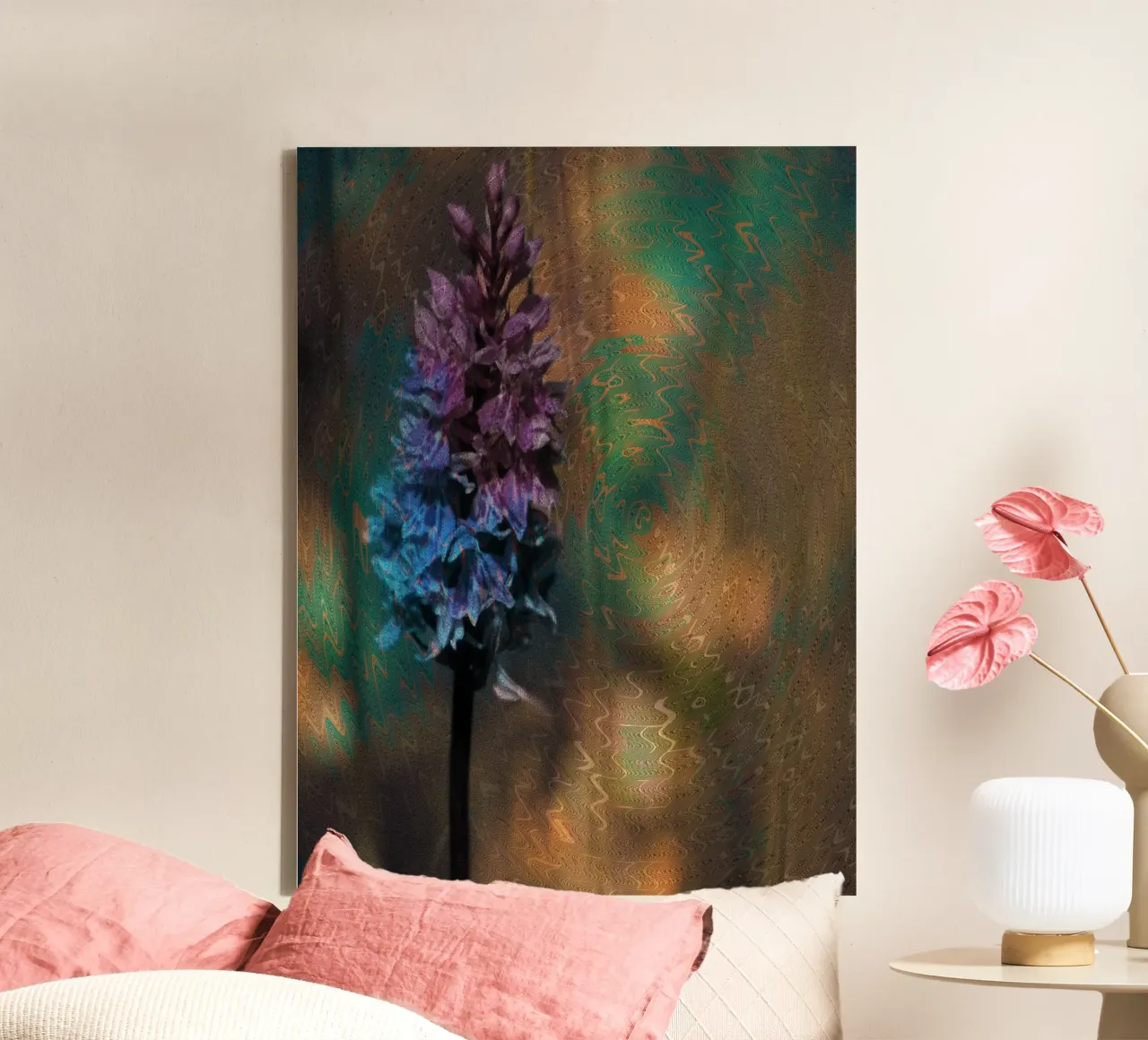 Meadow flower in front of an artistic background canvas with Floater frame by Something for you