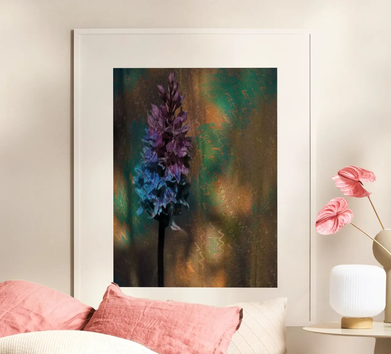 Meadow flower in front of an artistic background poster with plastic frame by Something for you