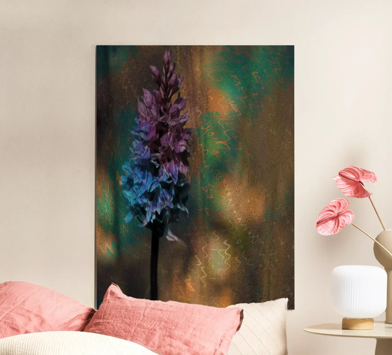 Meadow flower in front of an artistic background poster with plastic frame by Something for you