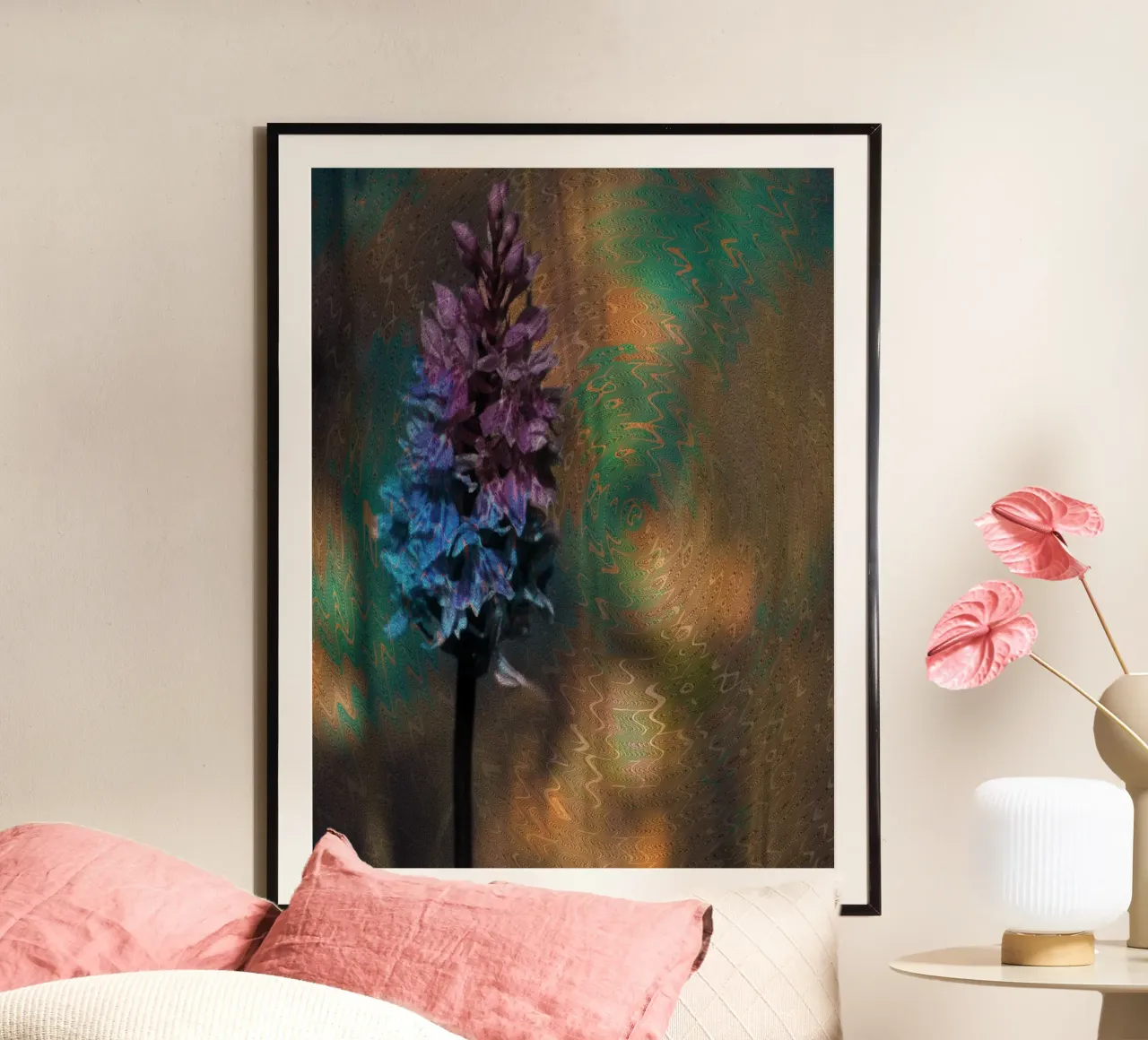 Meadow flower in front of an artistic background poster with plastic frame by Something for you