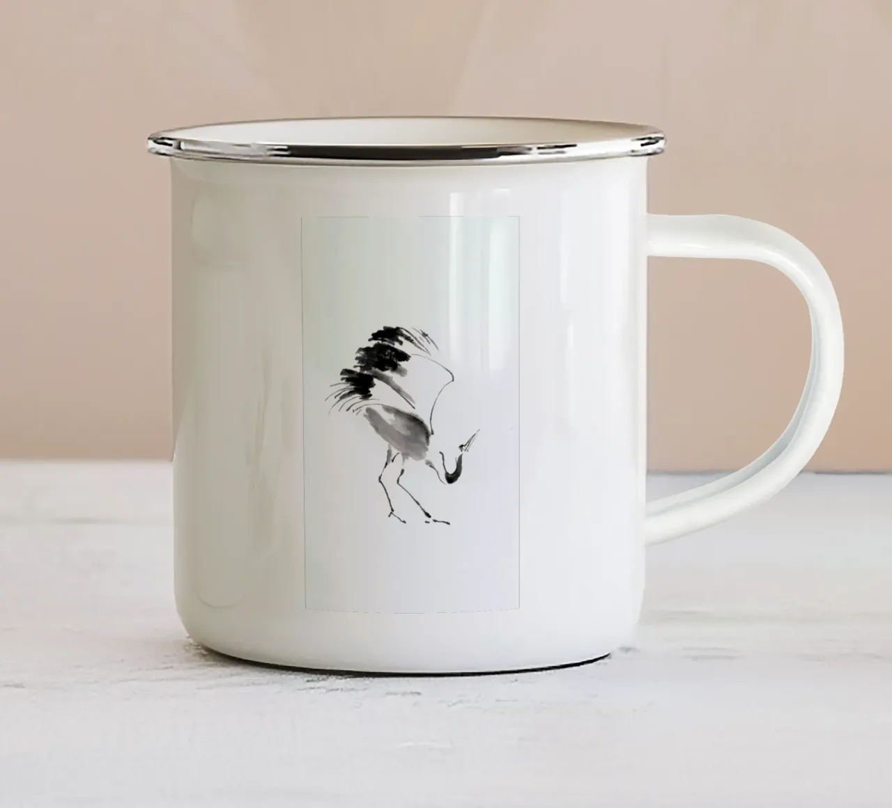 Bowing Crane II taza de esmalte de Flora & Fauna