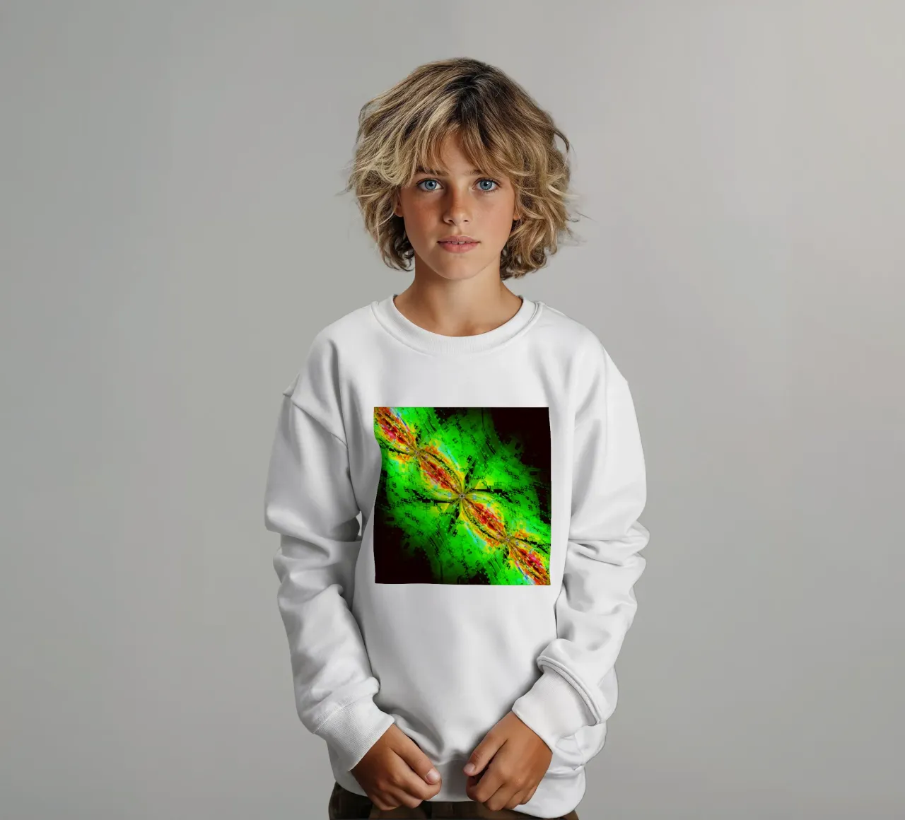 Illusione di caratteri vorticosi in colori verdi e rossastri felpa bambino da Gürsel Yesil Digital Art