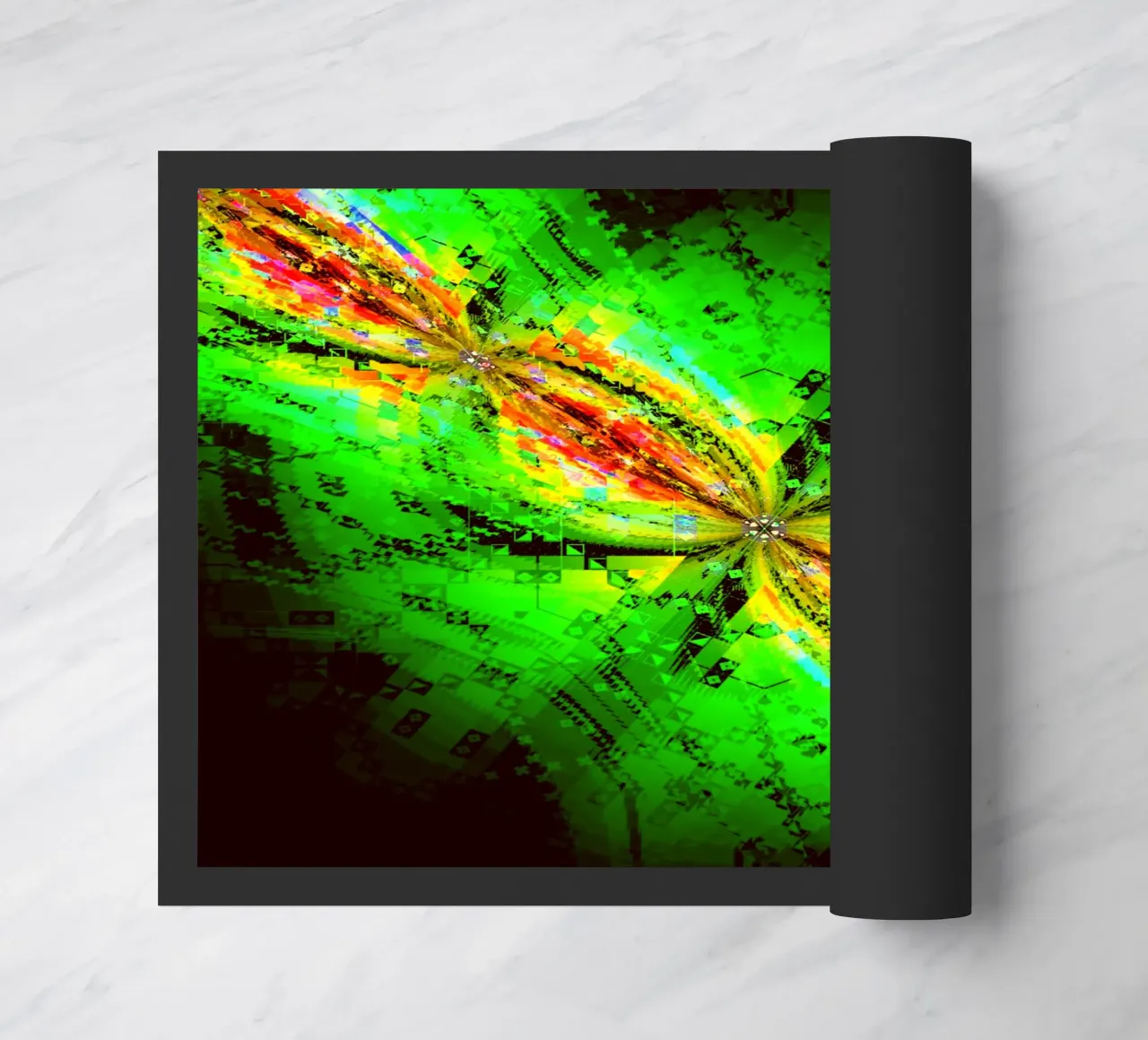 Illusione di caratteri vorticosi in colori verdi e rossastri zerbino da Gürsel Yesil Digital Art