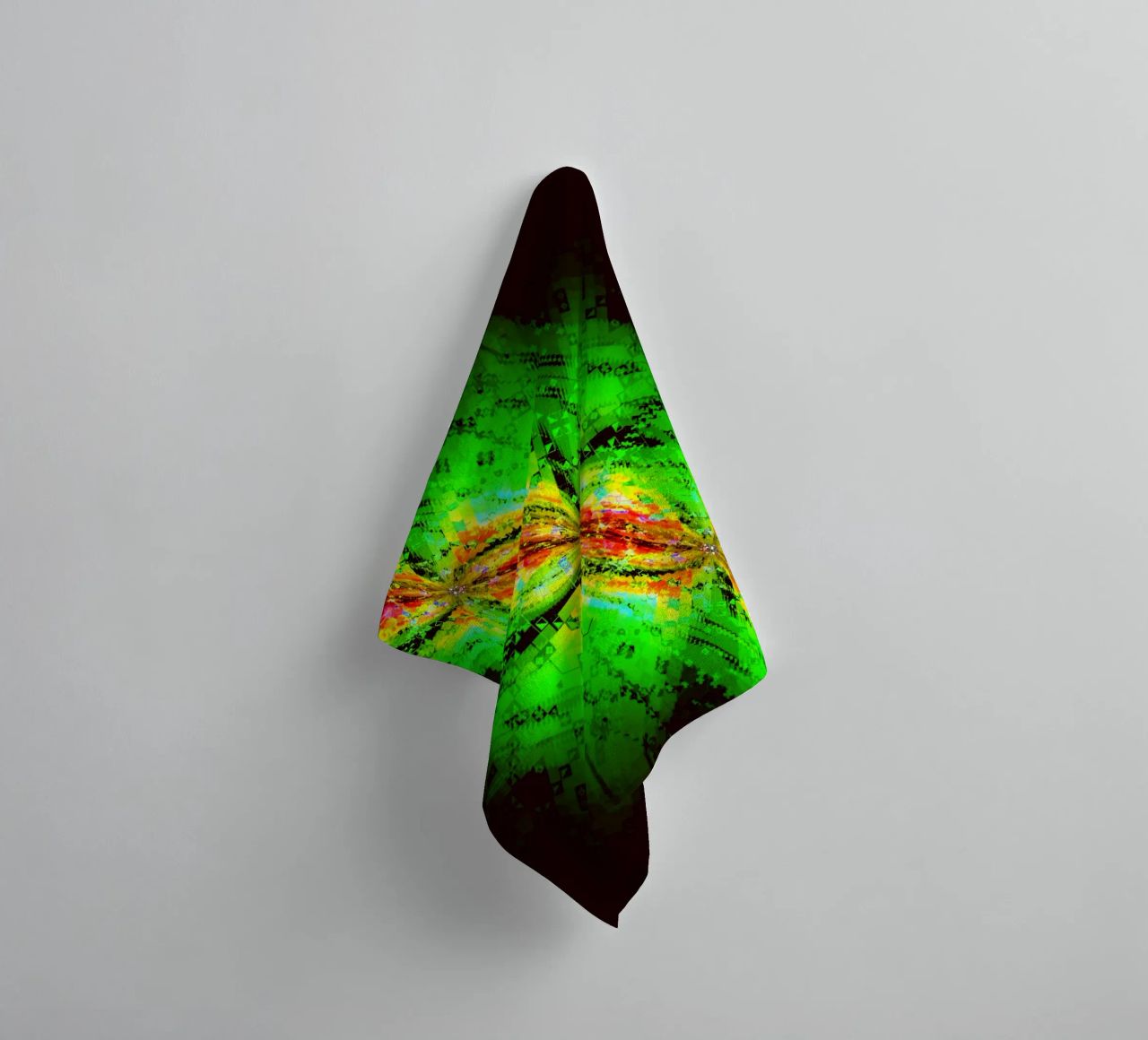 Illusion of swirling characters in green and reddish colours towel by Gürsel Yesil Digital Art