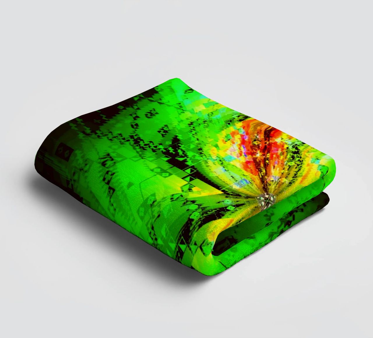 Illusion of swirling characters in green and reddish colours towel by Gürsel Yesil Digital Art