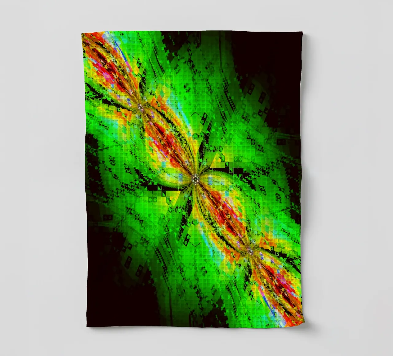 Illusione di caratteri vorticosi in colori verdi e rossastri canovaccio da cucina da Gürsel Yesil Digital Art