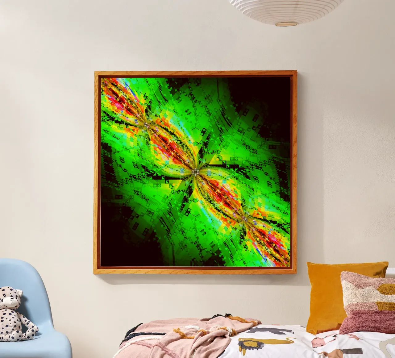 Illusione di caratteri vorticosi in colori verdi e rossastri plexiglass da Gürsel Yesil Digital Art