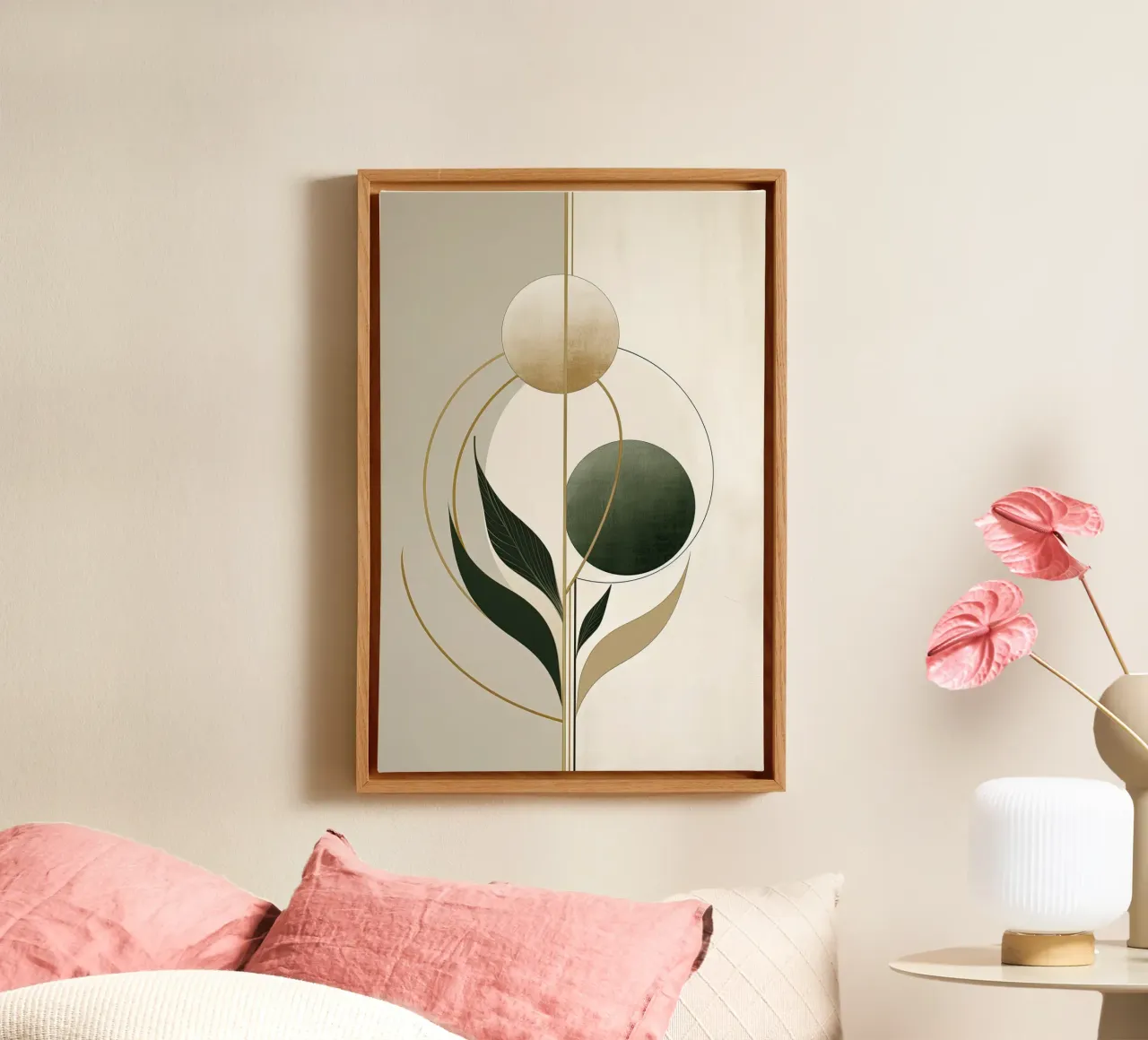 Abstract botanisch canvas met Baklijst van Imagine