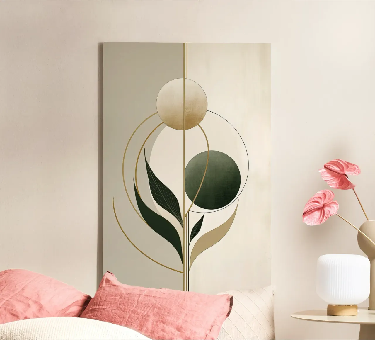 Abstract botanisch canvas met Baklijst van Imagine