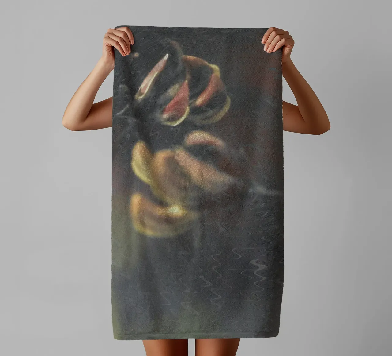 Two flowers in front of an artistic background towel by Something for you