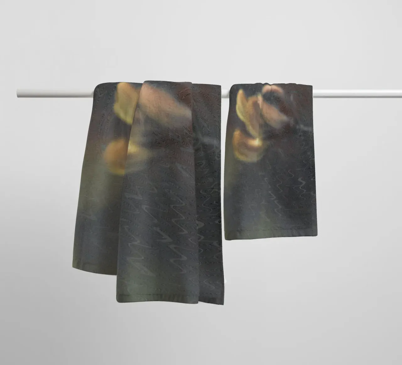 Two flowers in front of an artistic background towel by Something for you