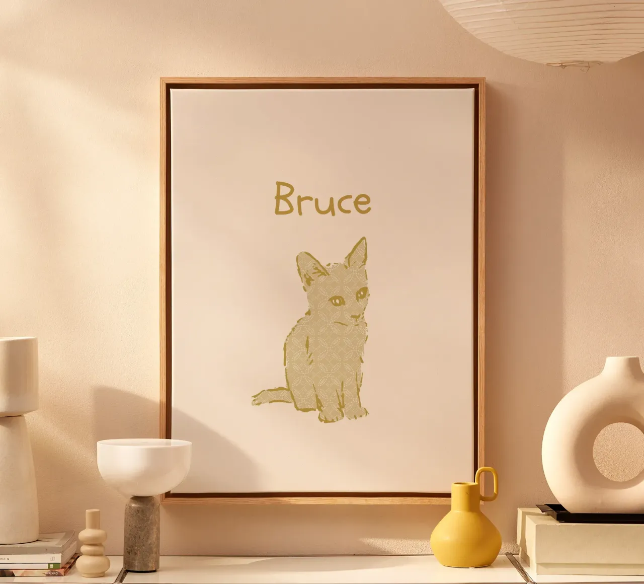 Custom baby name with cue kitten in yellow pastel tones canvas by Art by Susana Miranda ilustración