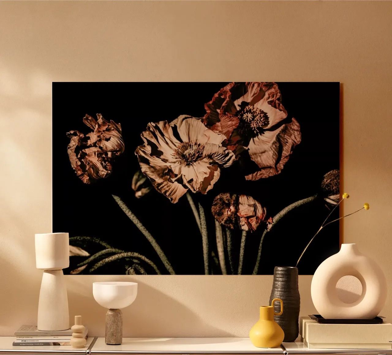 Dark Flowers Bouquet - Dunkle Mohnblüten Acryl-Glas von Monika Strigel