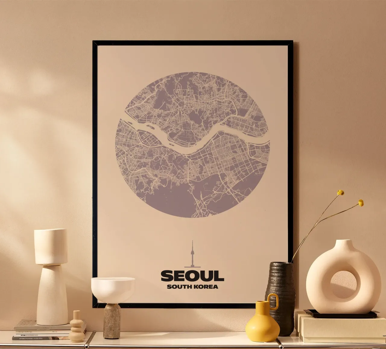 Seoul Lines Minimal - City Circles poster con telaio in alluminio da MOOODZART