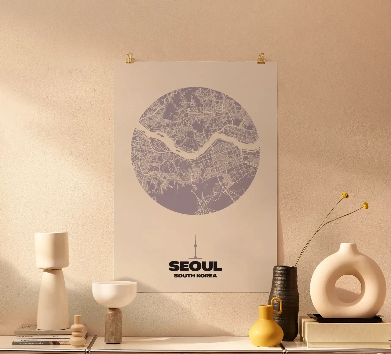 Seoul Lines Minimal - City Circles poster con telaio in alluminio da MOOODZART
