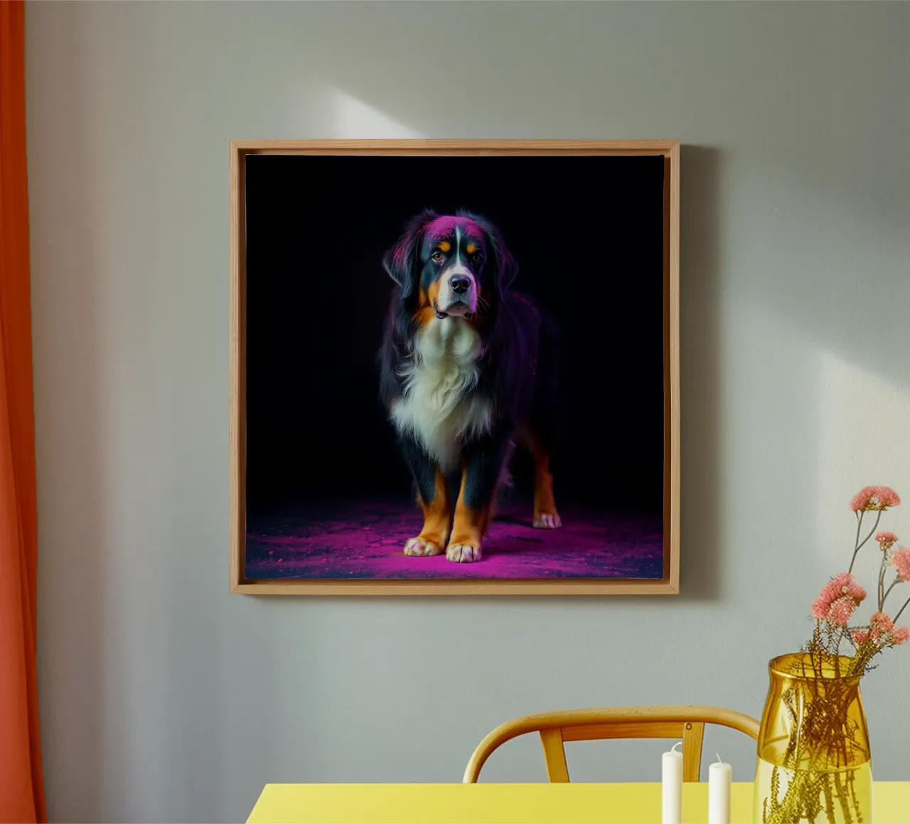The colorful Bernese Mountain Dog #217 canvas with Floater frame by Yumis.Beargang.and.Me