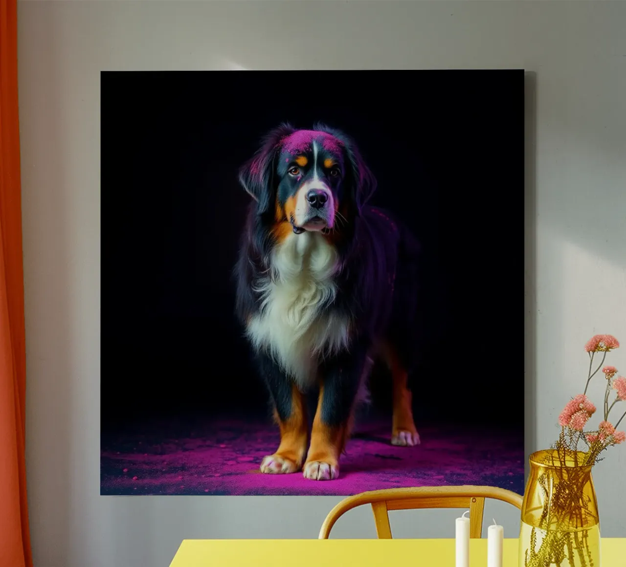 The colorful Bernese Mountain Dog #217 canvas with Floater frame by Yumis.Beargang.and.Me