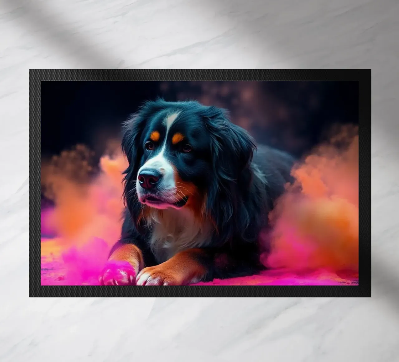The colorful Bernese Mountain Dog #221 doormat by Yumis.Beargang.and.Me